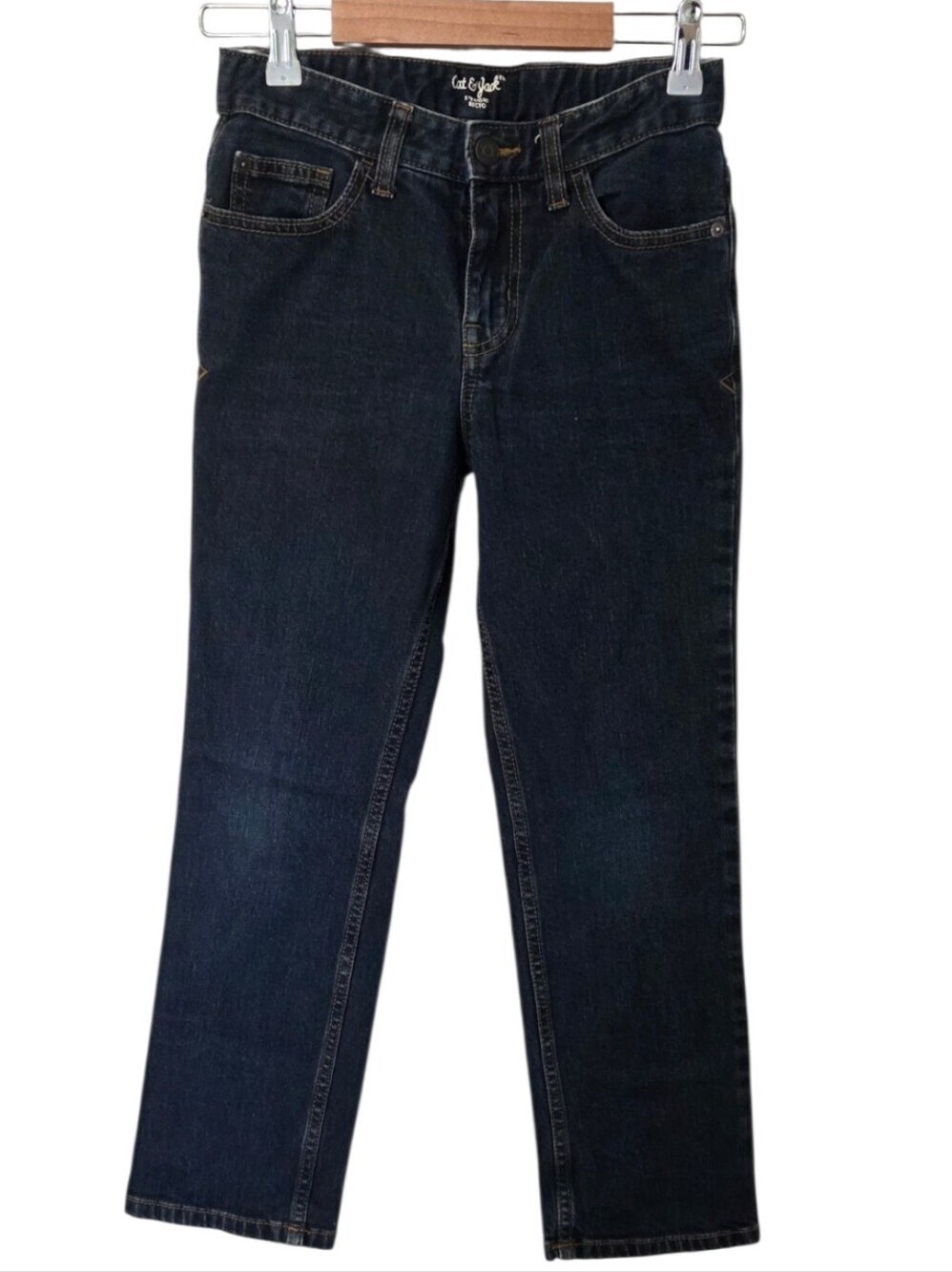 Cat & Jack Boys Straight Recto Jeans Size 10 Dark Wash Adjustable Waist Stretch